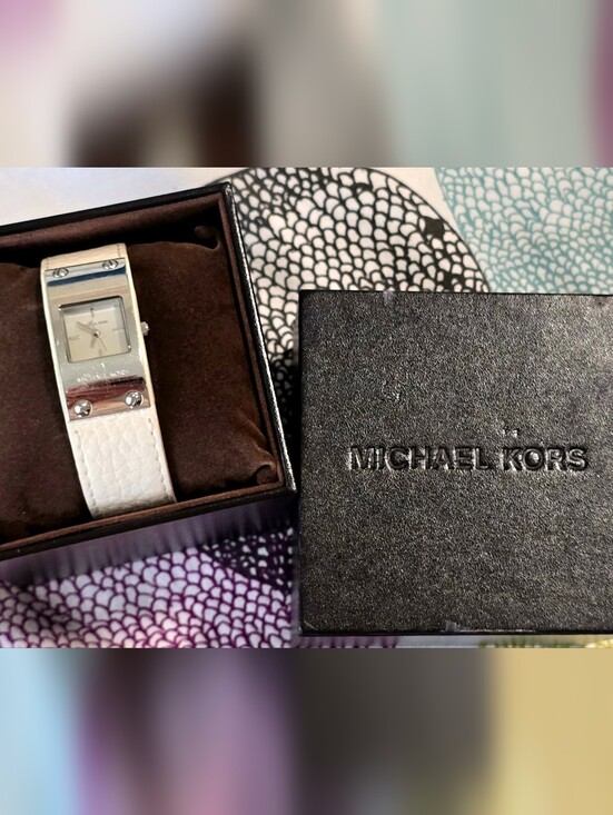 Michael Kors White Leather Cuff Watch Silver Tone with Original Box main image 10